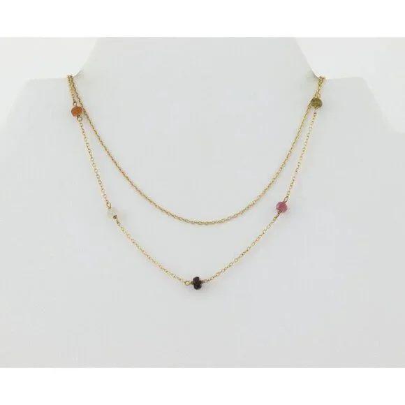 Gold Over Sterling Silver Natural Tourmaline Layered Station Necklace 15 to 17.5 - Picture 3 of 7